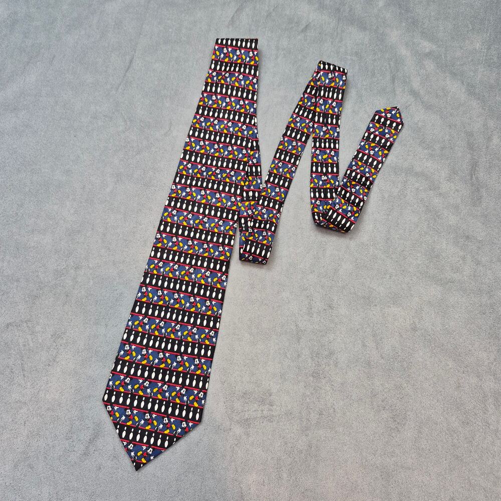 Disneyland Mickey Mouse Bowling and Bowling Pins Vintage Silk Tie 3.5"x 60"